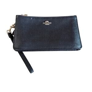 Coach Black Leather Wristlet Wallet Clutch Zip Pouch Minimalist